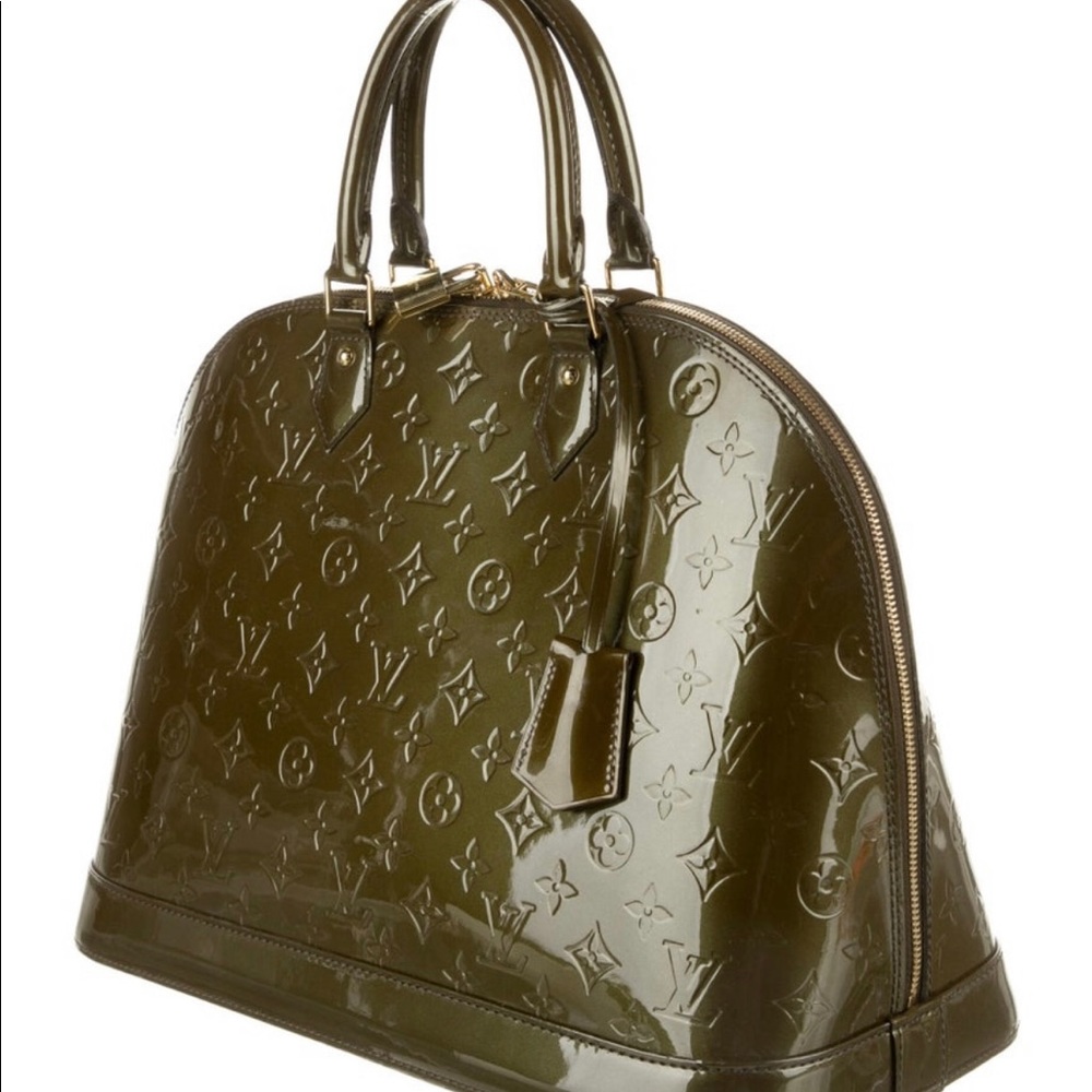 New Louis Vuitton Womens Monogram Vernis Alma GM Handbag Green , msrp $3,200